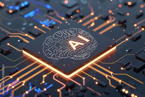 AI Brain Chip risk management. Artificial Intelligence dram mind sata cable axon. Semiconductor it circuit board neurotransmitter feedback mechanisms photo