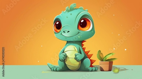 Cute Iguana With Cartoon Icon Illustration 