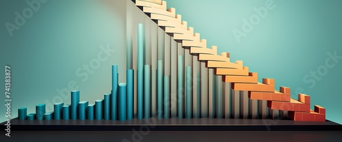 A graphical representation of stock trends resembling a staircase  showcasing gradual upward progress.