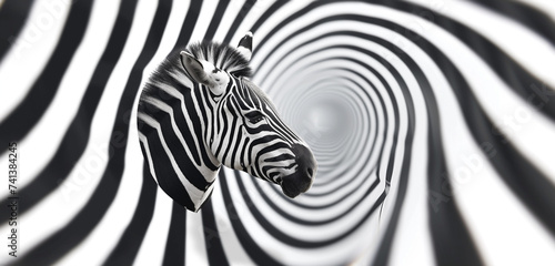 High contrast zebra stripes twisting and turning in an endless maze on a bright white background © Aaron Gallery  