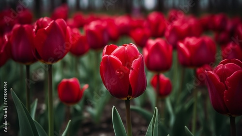 field with blooming tulips