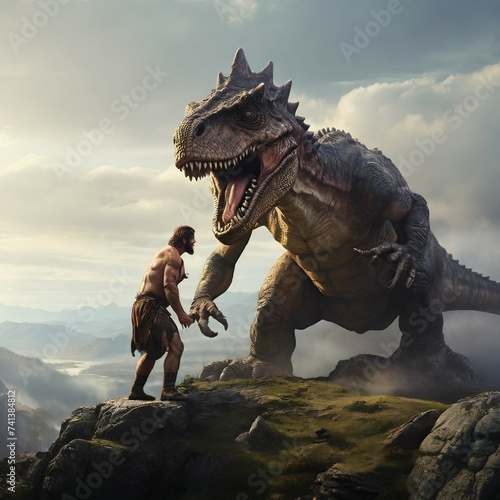 Ancient man fights a dinosaur  © arts to hearts