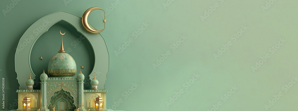 Modern 3D Islamic holiday banner postcard suitable for Ramadan, Raya ...