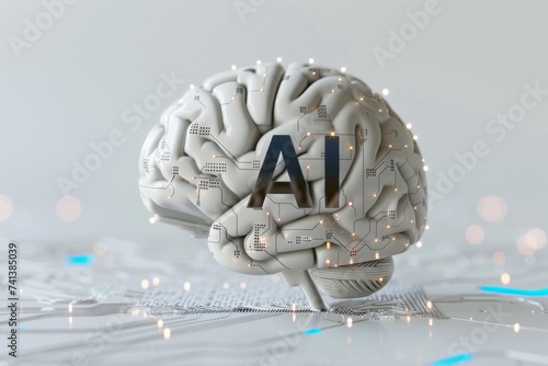 AI Brain Chip dendrites. Artificial Intelligence visionary innovator mind icon organization axon. Semiconductor nebulizers circuit board wafer scanner photo