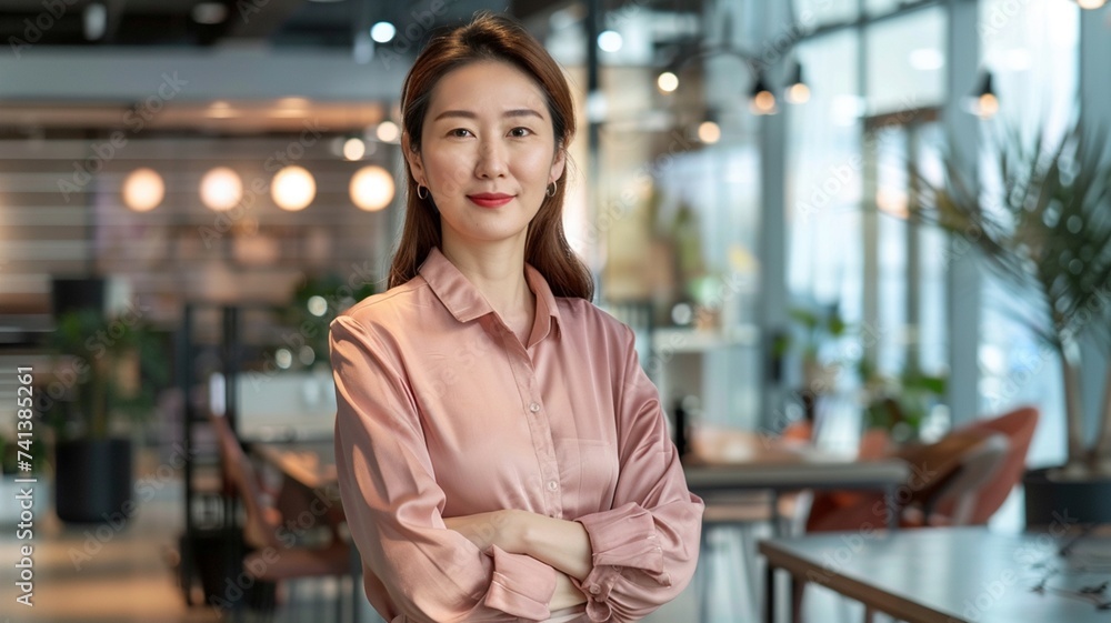Portrait of young asian businesswoman with arms crossed in office Portrait of young asian businesswoman with arms crossed in office