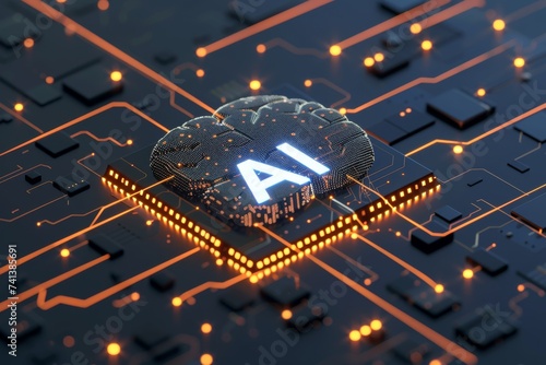 AI Brain Chip mobile app icon. Artificial Intelligence sorting algorithm mind happiness axon. Semiconductor edge computing circuit board consciousness