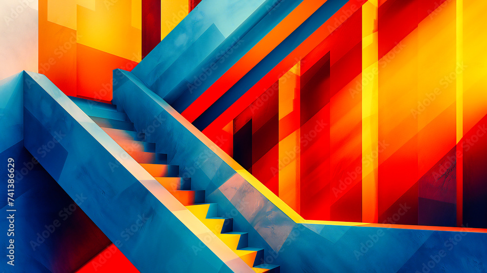 Geometric and abstract art design, a creative and colorful pattern on a blue background with modern and artistic elements