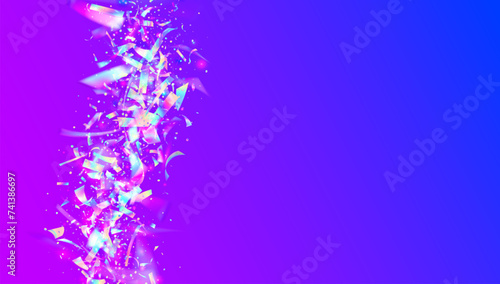 Anniversary Background. Explosion Glitter. Glare Texture. Falling Banner. Foil Iridescent Explosion. Pink Happy Burst. Party Ribbon. Isolated Design. Blue Anniversary Background