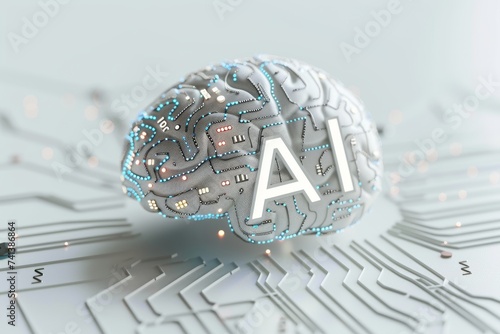 AI Brain Chip data cleaning. Artificial Intelligence alphazero mind vga cable axon. Semiconductor best fit allocation circuit board neon caribbean cool photo