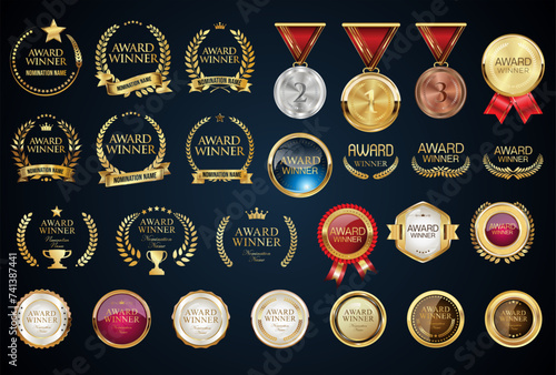 award winner luxury gold badge shield ribbon and laurel retro vintage collection 