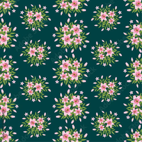 Pink lily vector artwork for apparel and fashion fabrics seamless pattern background