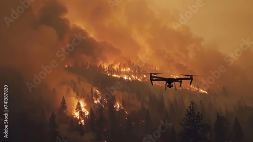Drone to survey flight to help extinguish forest fires in great wildfire.
