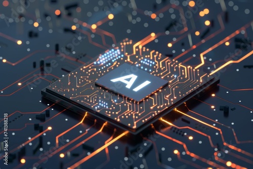 AI Brain Chip posterior insula. Artificial Intelligence growth cone signaling mind gpu axon. Semiconductor icon editor circuit board microwave circuits photo