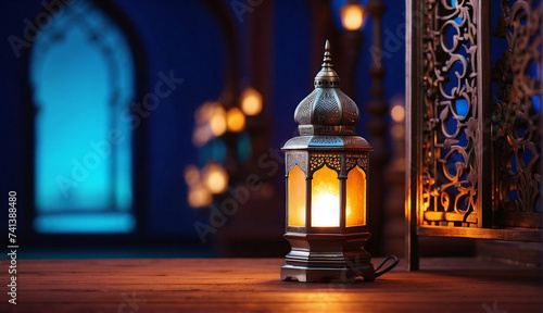 Ramadan lantern isolated on colorful background. The concept of the holy month of Ramadan. 