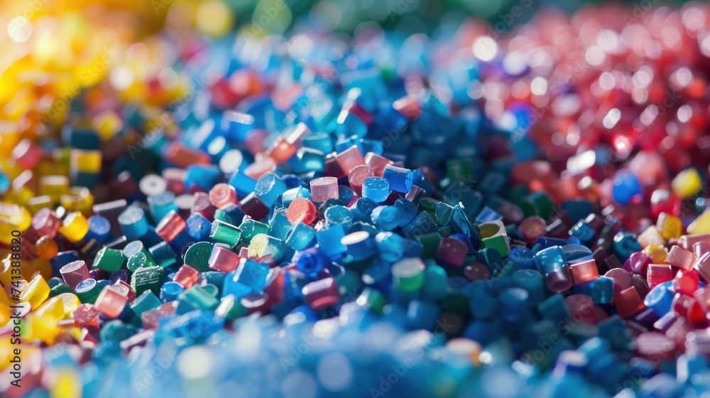 Close-up of recycling plastic into small plastic pellets, plastic recycle concept. Close-up of recycling plastic into small plastic pellets, plastic recycle concept.