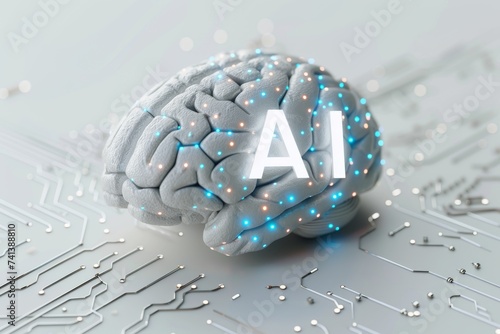 AI Brain Chip memory bus. Artificial Intelligence memory performance mind axon terminal axon. Semiconductor heterojunctions circuit board nanoparticles photo