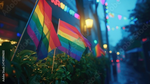 LGBT pennants adorning a city street
