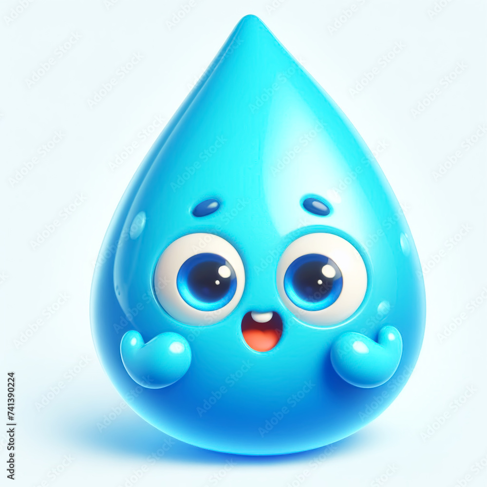 Water drop cartoon. Draws attention to climate change and water scarcity. World Water Day. AI generated Water drop cartoon. Draws attention to climate change and water scarcity. World Water Day. AI generated