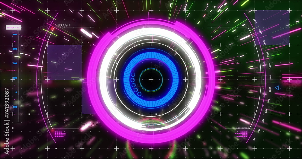 Image of neon shapes moving over scope scanning Image of neon shapes moving over scope scanning