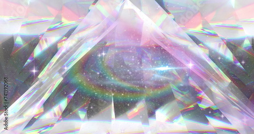 Image of space and stars over crystal