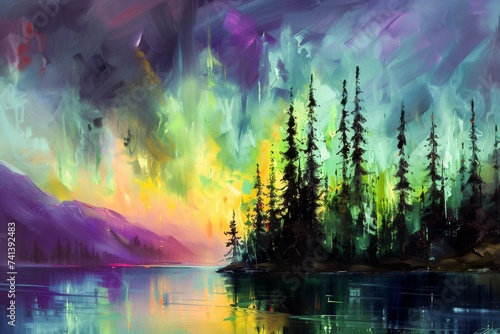 Wallpaper Mural Beautiful digital painting of a tranquil forest landscape with sunset reflections on a serene lake. Torontodigital.ca