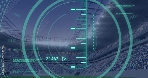 Image of scope scanning and data processing over sports stadium