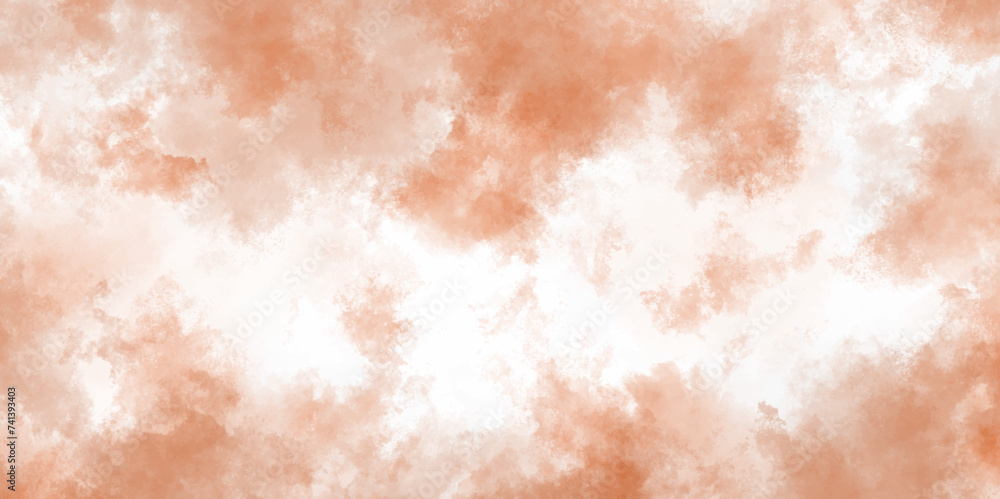 Fototapeta premium Abstract orange and peach watercolor fuzz with distressed paint splatters and strokes on canvas. Textured design on white background for presentations decorative design