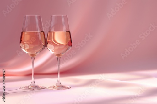 Toast to Love: Two glasses filled with rosé wine, symbolizing a romantic date or dinner - Perfect for Valentine’s Day, anniversaries, or wine tasting events