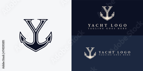 Abstract Letter Y monogram, Anchor logotype. The logo of the yacht club, maritime in blue color isolated on a white background. Letter anchor Y in blue color applied for the Yacht charter broker logo