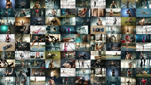 A captivating fast-paced visual stream, presenting hundreds of frames per second, each depicting a unique snapshot of individual athletic exercises and dedicated workout routines.  photo