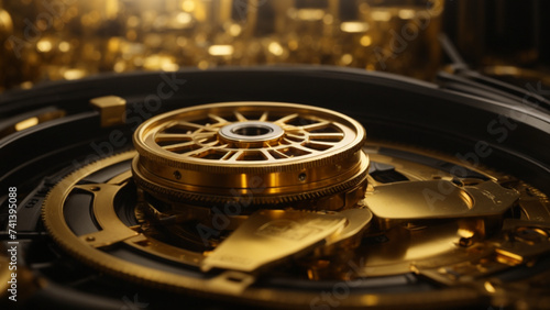 Golden gear clock fire background. Generative AI.