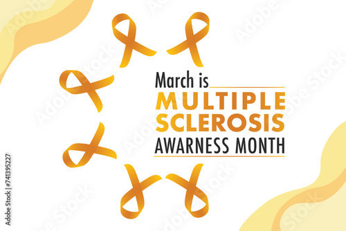 Orange awareness ribbon. Multiple sclerosis ribbon. Multiple sclerosis awareness poster with an orange ribbon made white background. Symbol of multiple sclerosis. Vector