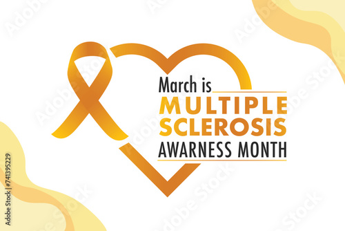 Orange awareness ribbon. Multiple sclerosis ribbon. Multiple sclerosis awareness poster with an orange ribbon made white background. Symbol of multiple sclerosis. Vector