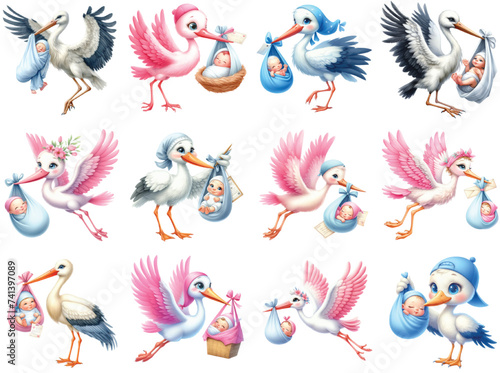 Stork and Baby Sublimation Clipart
