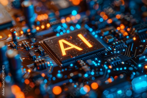 AI Brain Chip visionary change. Artificial Intelligence brain tumor diagnosis mind understanding axon. Semiconductor integrated circuits circuit board mos photo