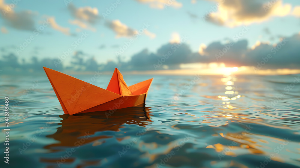 boat on the sea, simple 3D concept.