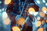 person playing the saxophone, blurred front