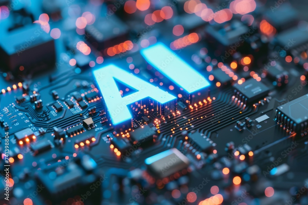 AI Brain Chip functional mri. Artificial Intelligence silicon chip mind neurocomputing unit axon. Semiconductor it projects circuit board hyperpolarization