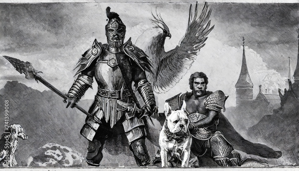 Fototapeta premium Dog, warrior and bird