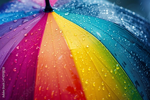 rainbow umbrella with water drops