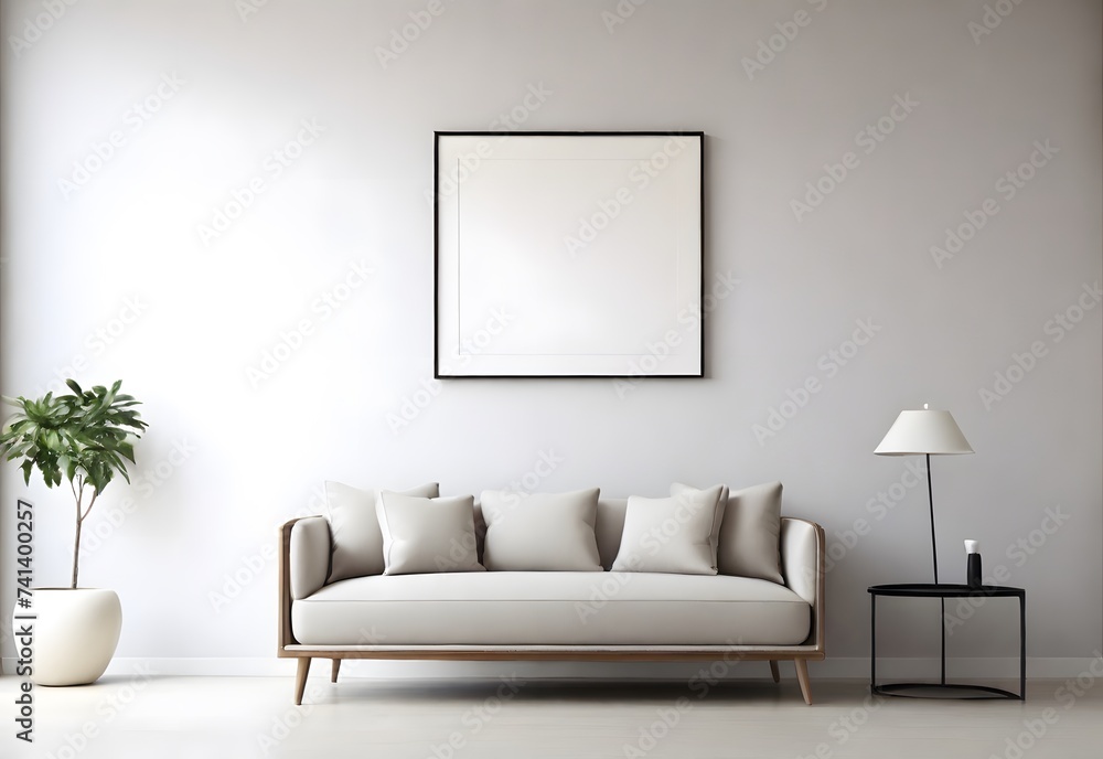 modern living room with sofa and empty frame on a wall modern living room with sofa and empty frame on a wall