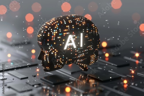 AI Brain Chip immunohistochemistry. Artificial Intelligence neon coral mind data processing axon. Semiconductor orthopedic braces circuit board health apps