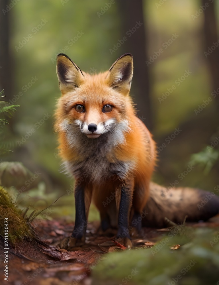 red fox in the forest Generative AI