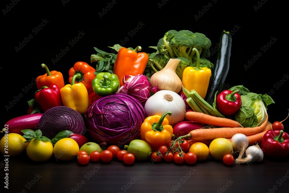 Colorful vegetable set from the kitchen healthy food isolated on black Colorful vegetable set from the kitchen healthy food isolated on black