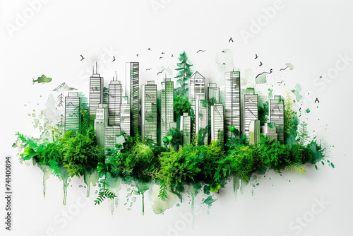 Net zero, carbon-neutral, climate positive, сarbon negative, double exposure style