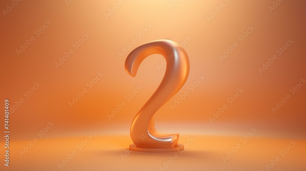 3d rendering of a number 2 on an orange background. Generative AI. 3d rendering of a number 2 on an orange background. Generative AI.