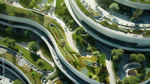 Aerial view of green roof in sustainable city