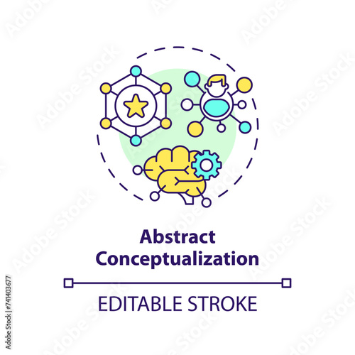 Abstract conceptualization multi color concept icon. Synthesizing reflections into ideas, theories. Round shape line illustration. Abstract idea. Graphic design. Easy to use in presentation