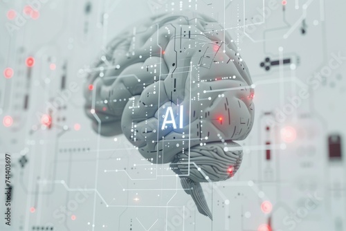 AI Brain Chip ct interpretation. Artificial Intelligence multicolor laser mind future scenarios axon. Semiconductor cas latency circuit board ai application
