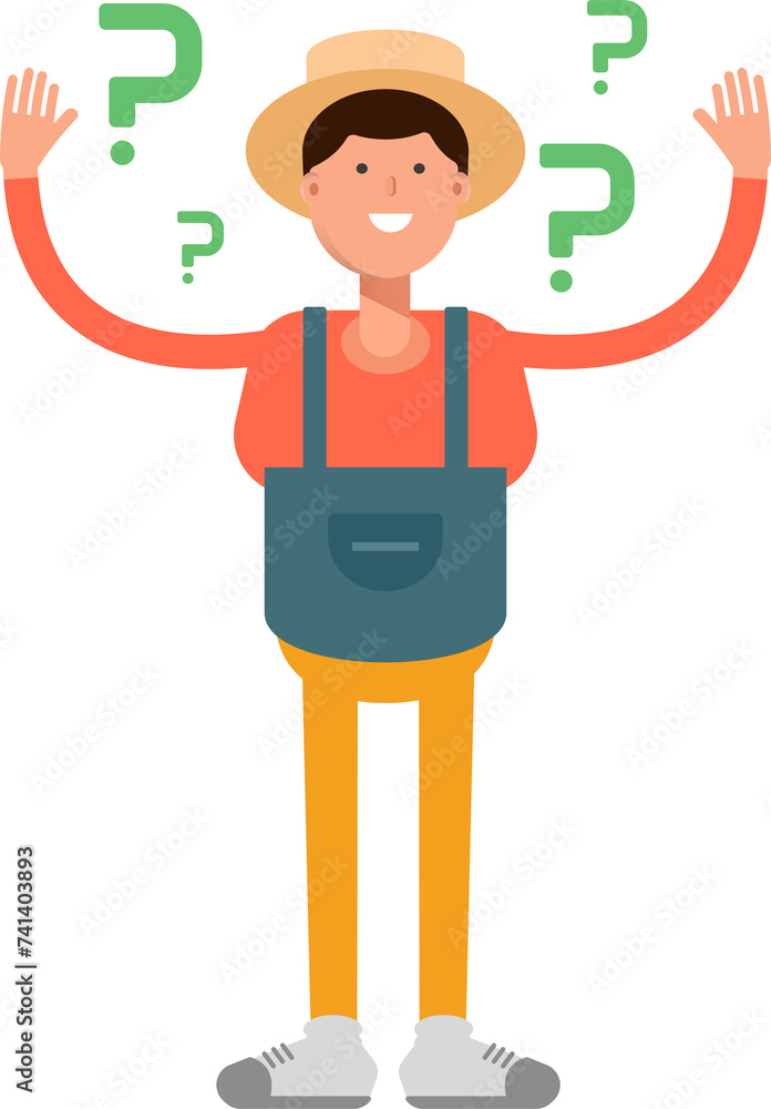 Farmer Character and Question Marks
Farmer Character and Question Marks